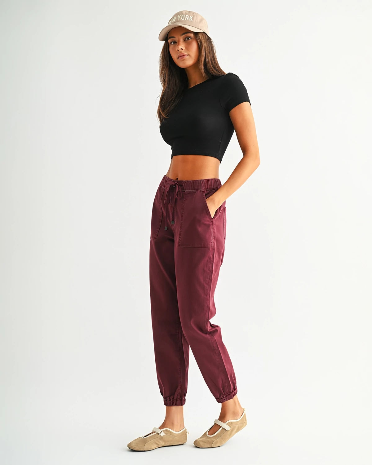 Wine $|& Mica Denim High Rise Jogger - Hanger Front