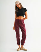 Wine $|& Mica Denim High Rise Jogger - VOF Detail