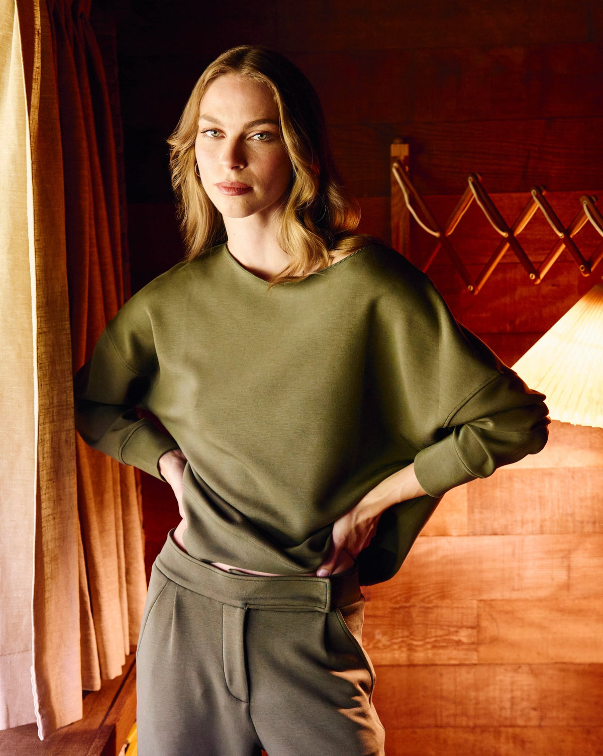 Evergreen $|& SEAS Lilian Boat Neck Top - SOF Side