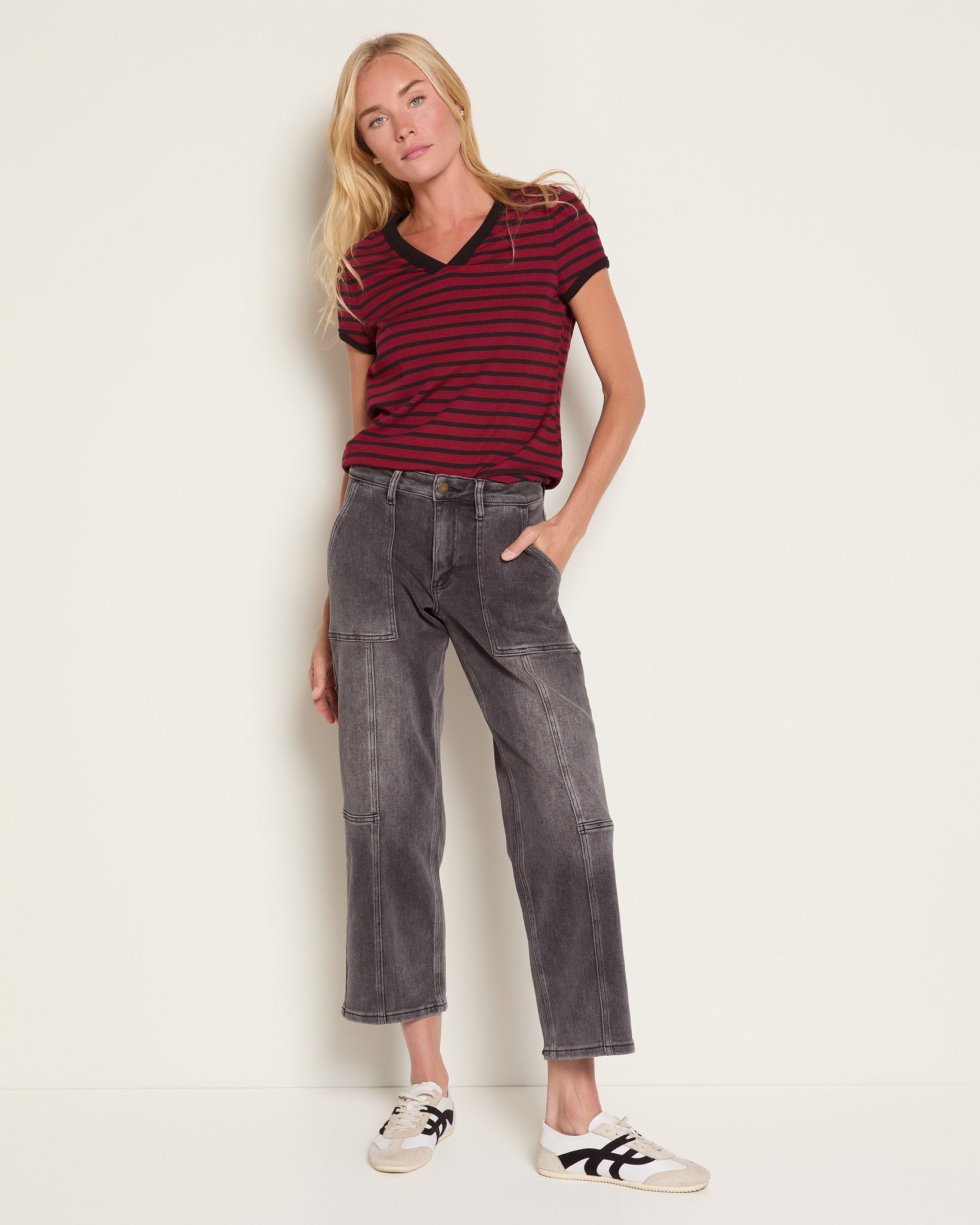 Wine/Black $|& Herizon Sora Stripe Tee - UGC On Fig