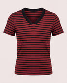 Wine/Black $|& Herizon Sora Stripe Tee - Hanger Detail