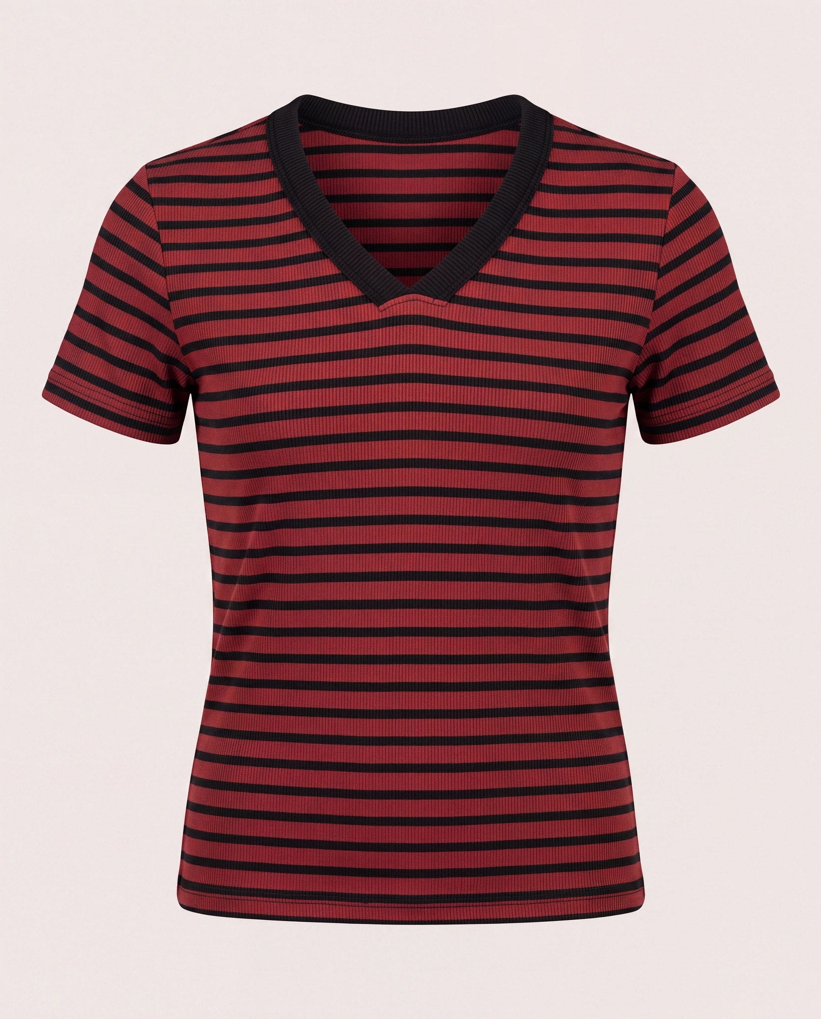 Wine/Black $|& Herizon Sora Stripe Tee - Hanger Detail