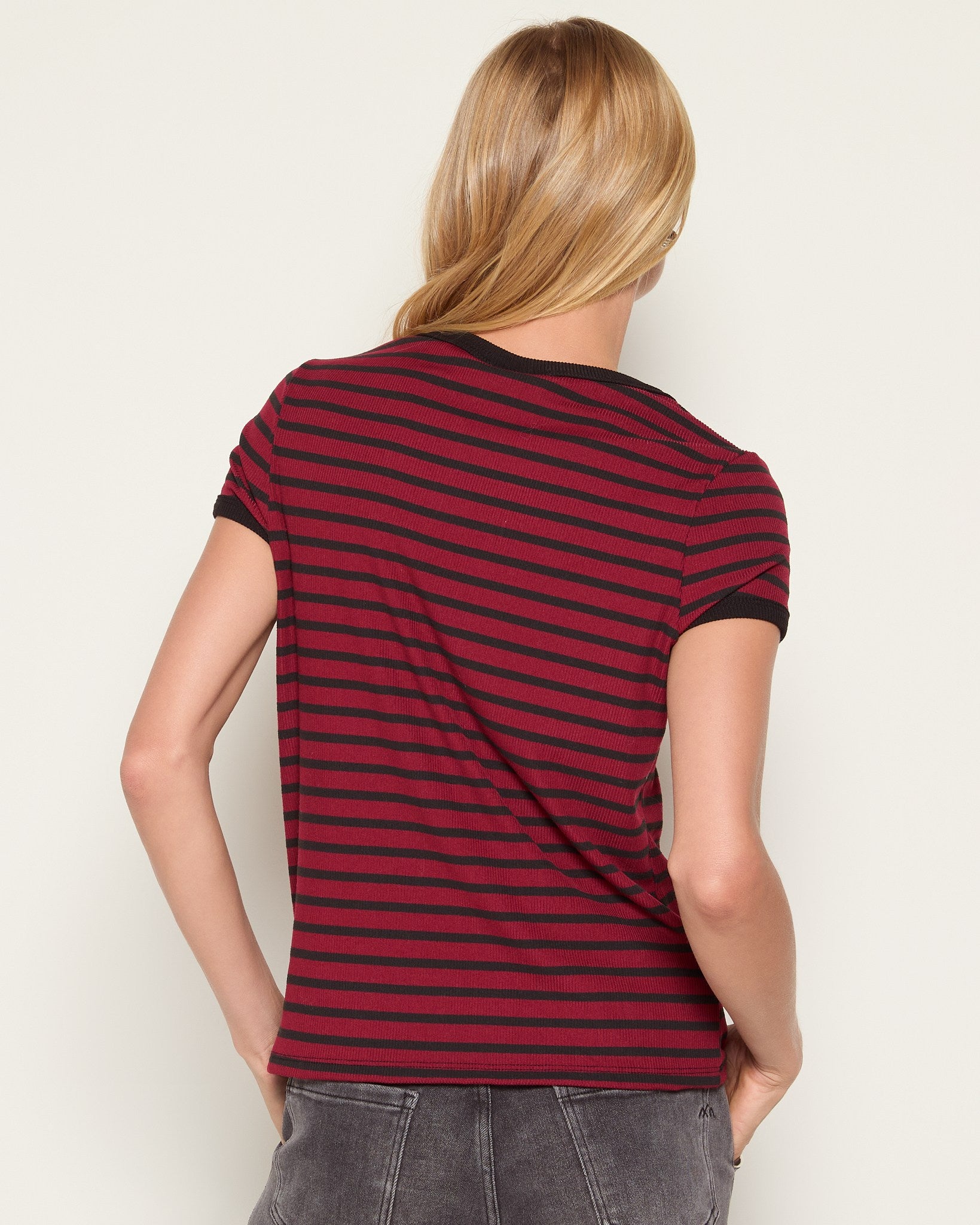 Wine/Black $|& Herizon Sora Stripe Tee - SOF Back
