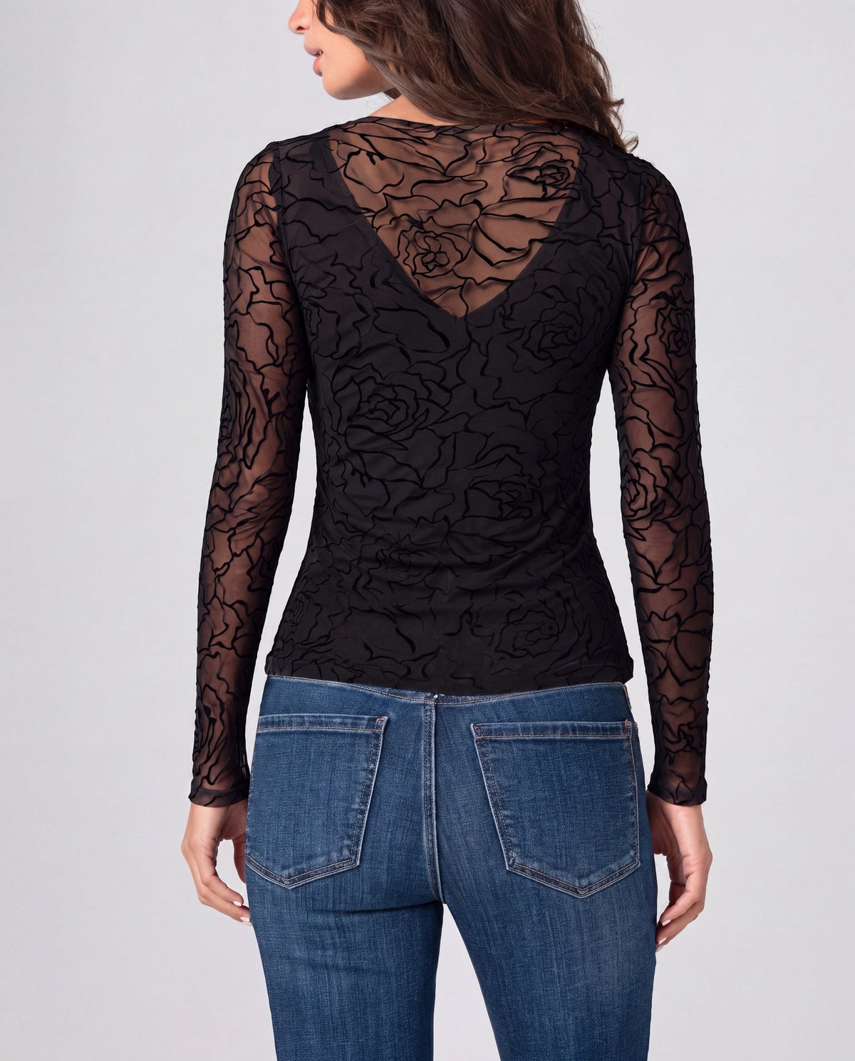 Black Roses $|& Liverpool Long Sleeve Layered Knit Top with V Detail - Hanger Side