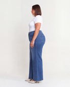 Medium Wash $|& Mica Denim Super High Rise Wide Leg Jean With Double Button - Hanger Front