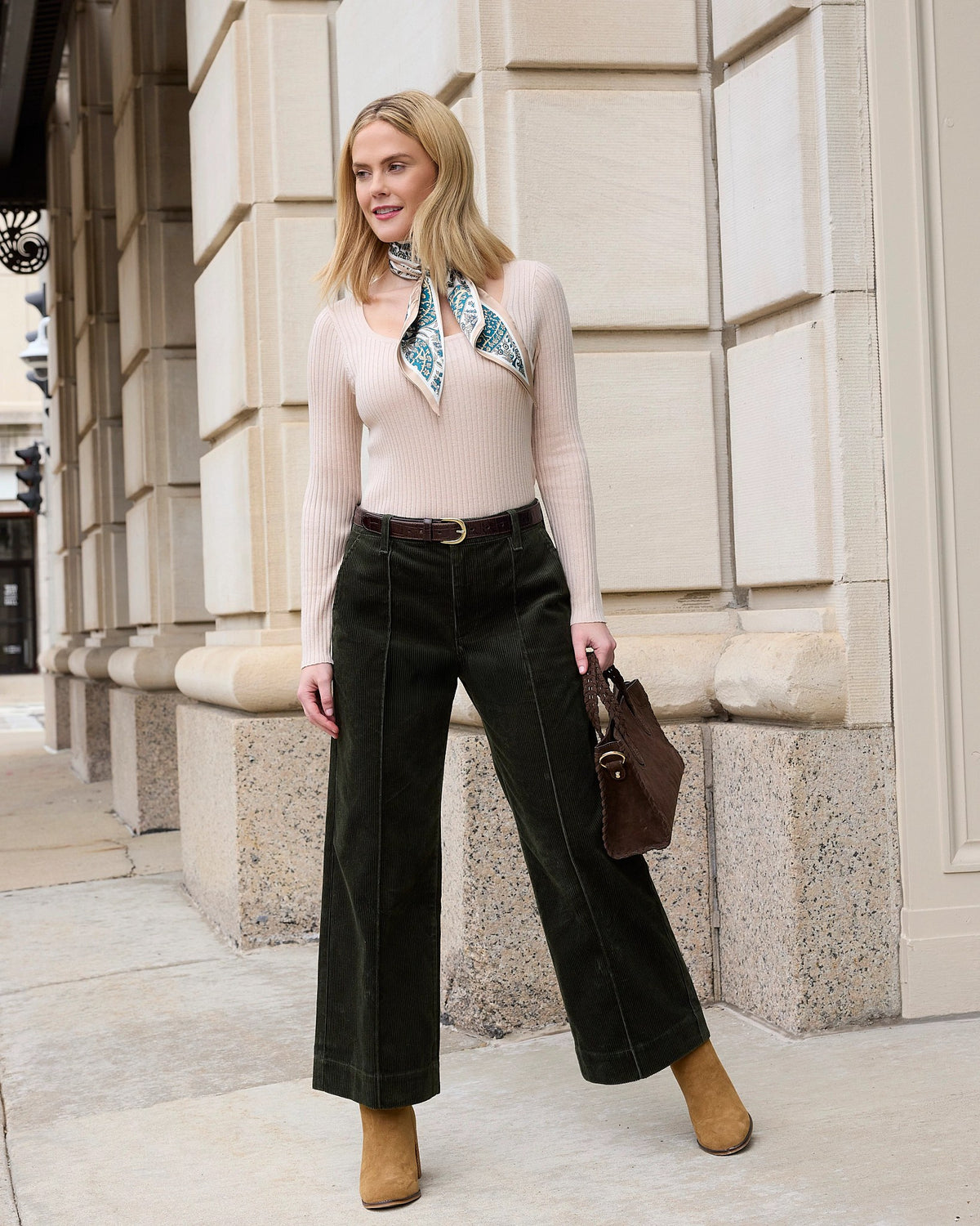 Hunter Green $|& Liverpool High Rise Corduroy Wide Leg Trouser - Hanger Back