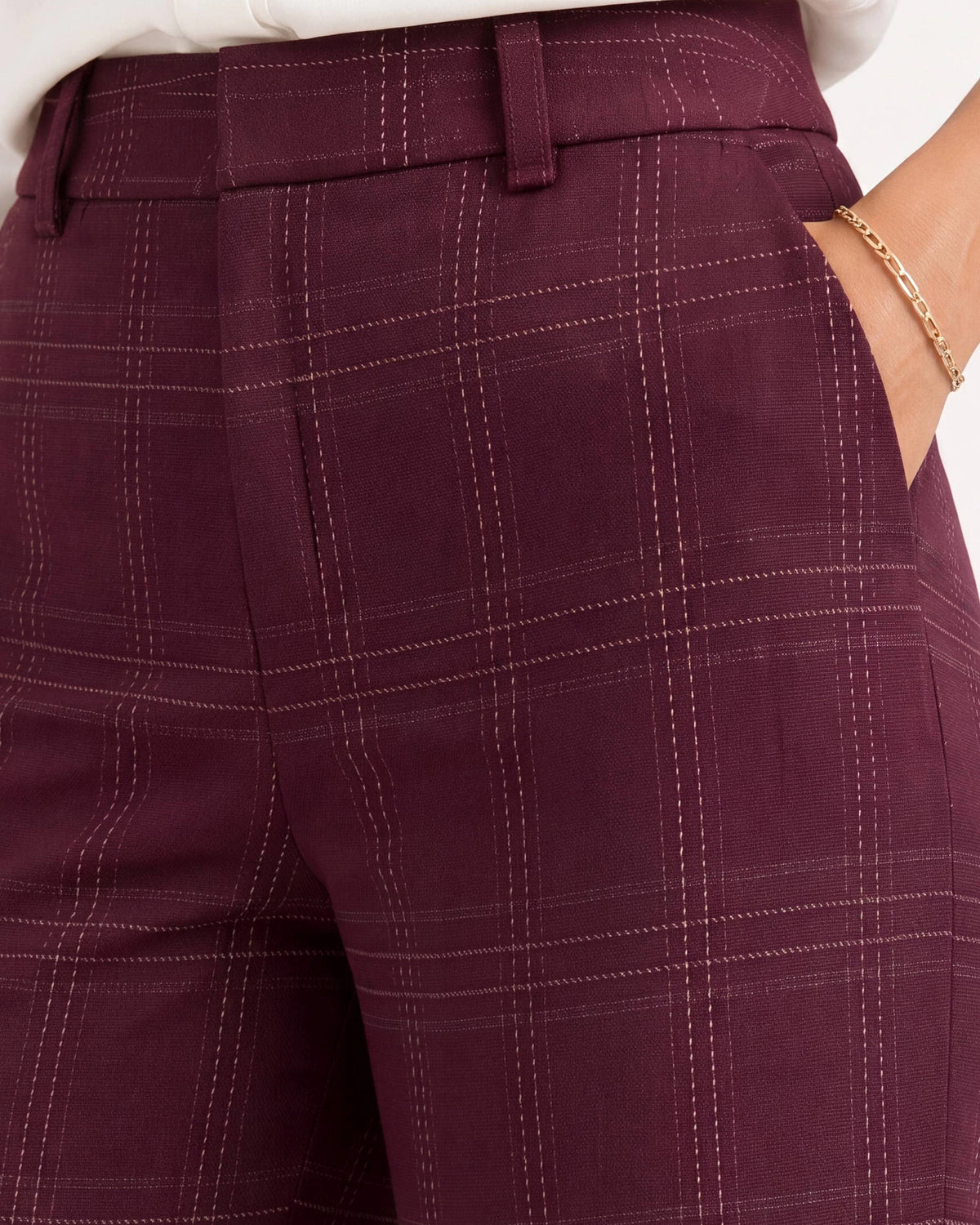 Burgundy/Multi Windowpane $|& Liverpool Kelsey Wide Leg Trouser - Hanger Back
