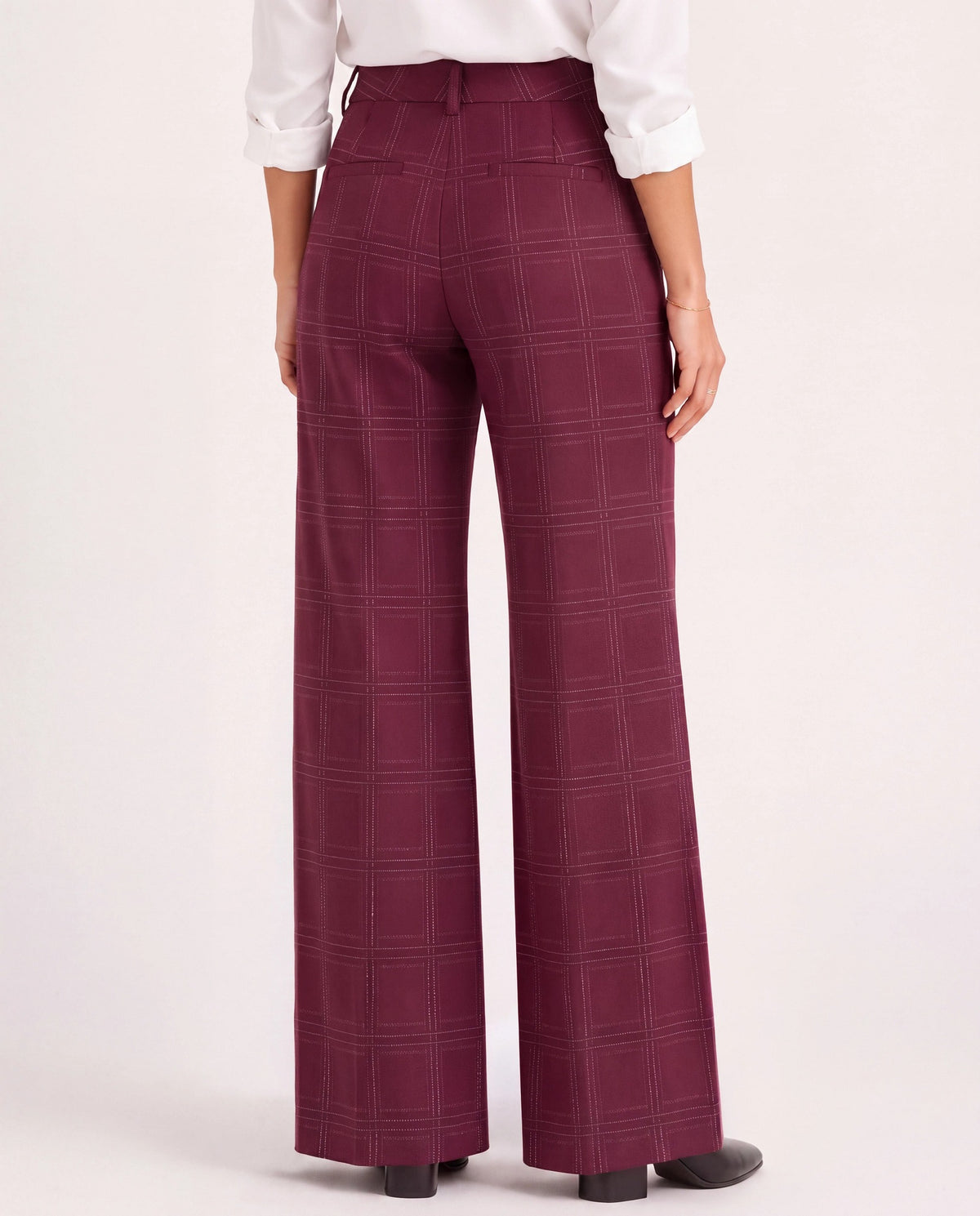 Burgundy/Multi Windowpane $|& Liverpool Kelsey Wide Leg Trouser - Hanger Side