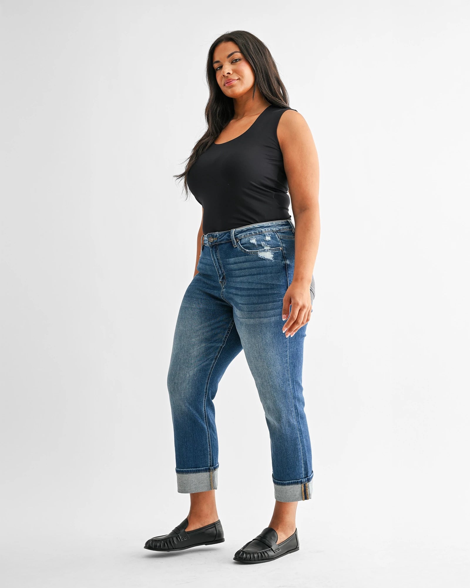 Zaley $|& Mica Denim Mid Rise Straight Leg Jeans With Cuff - Hanger Front