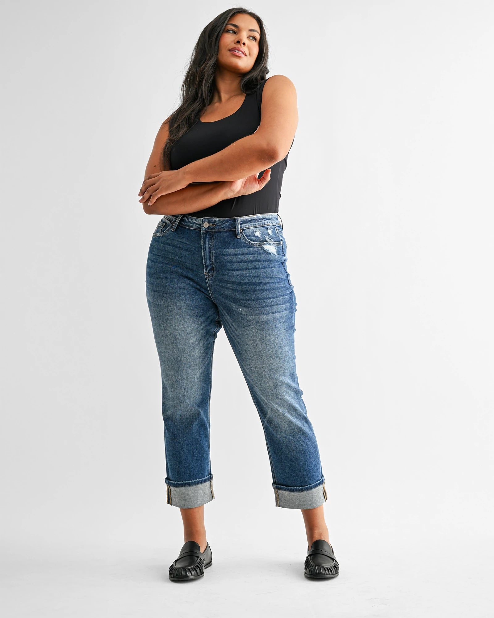 Zaley $|& Mica Denim Mid Rise Straight Leg Jeans With Cuff - VOF Detail