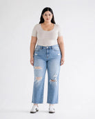 Azul Claro $|& Mica Denim High Rise Straight Leg Jeans - VOF Detail