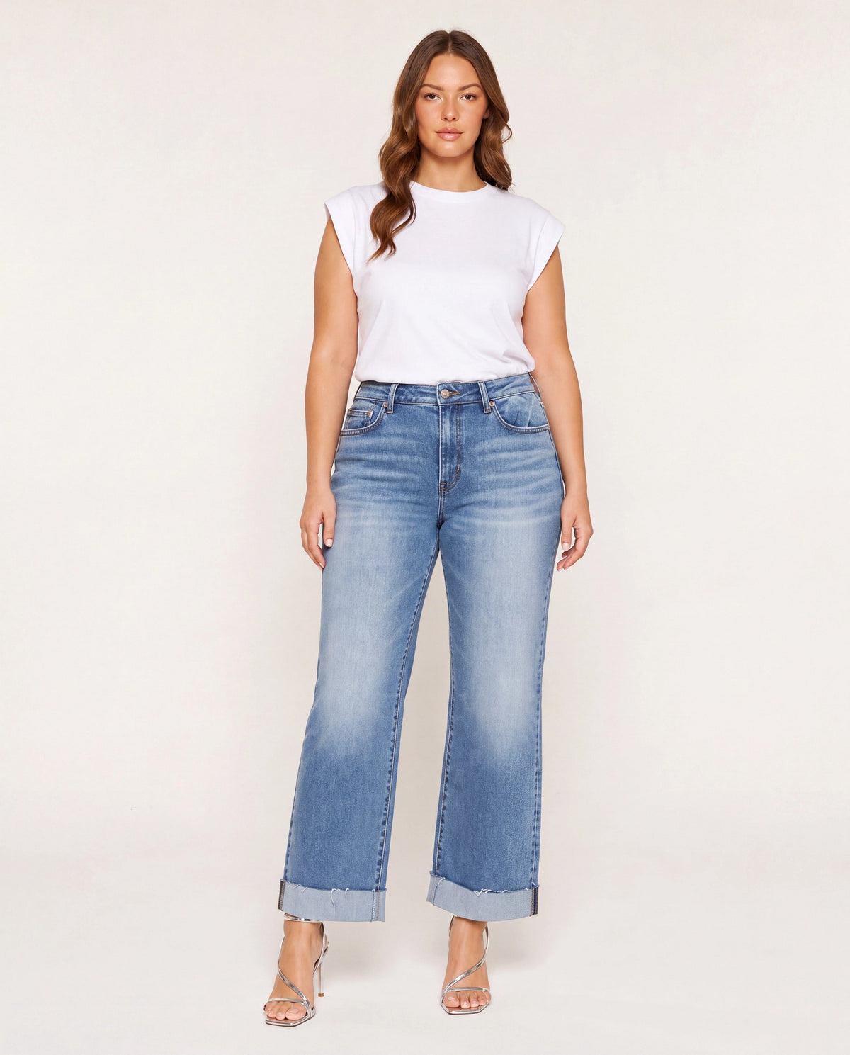Queen Blue $|& Mica Denim High Rise Cuffed Straight Leg Jeans - VOF Detail