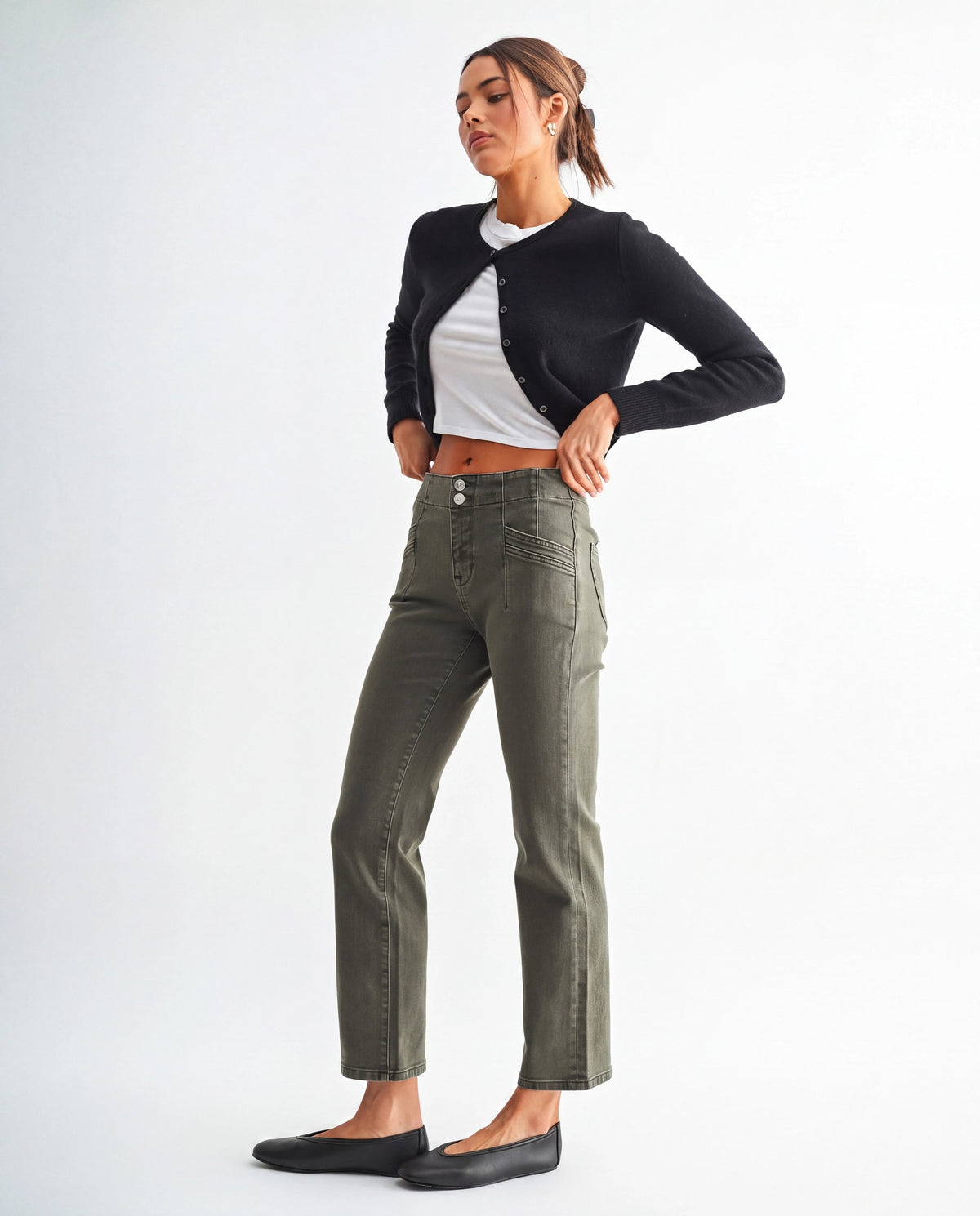 Verdant Green $|& Mica Denim Mid Rise Straight - Hanger Front