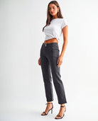 Grey $|& Mica Denim Mid Rise Straight - Hanger Front