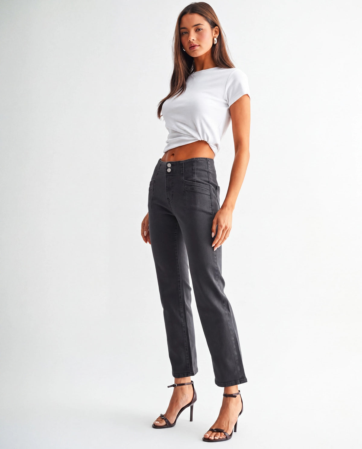 Grey $|& Mica Denim Mid Rise Straight - Hanger Front