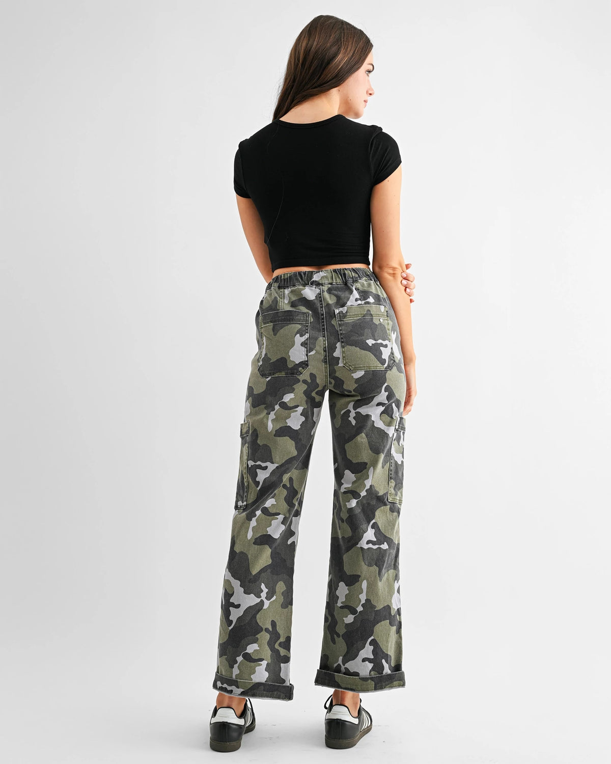 Camo $|& Mica Denim High Rise Wide Leg Pant with Drawstring - Hanger Side