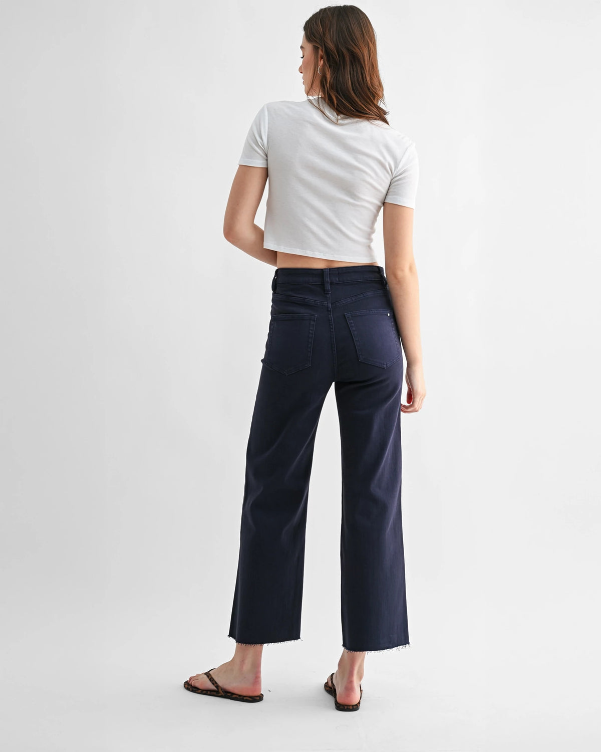 Navy Blue $|& Mica Denim High Rise Wide Leg Cropped Pant - Hanger Side