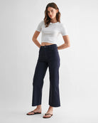 Navy Blue $|& Mica Denim High Rise Wide Leg Cropped Pant - Hanger Front