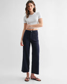 Navy Blue $|& Mica Denim High Rise Wide Leg Cropped Pant - VOF Detail