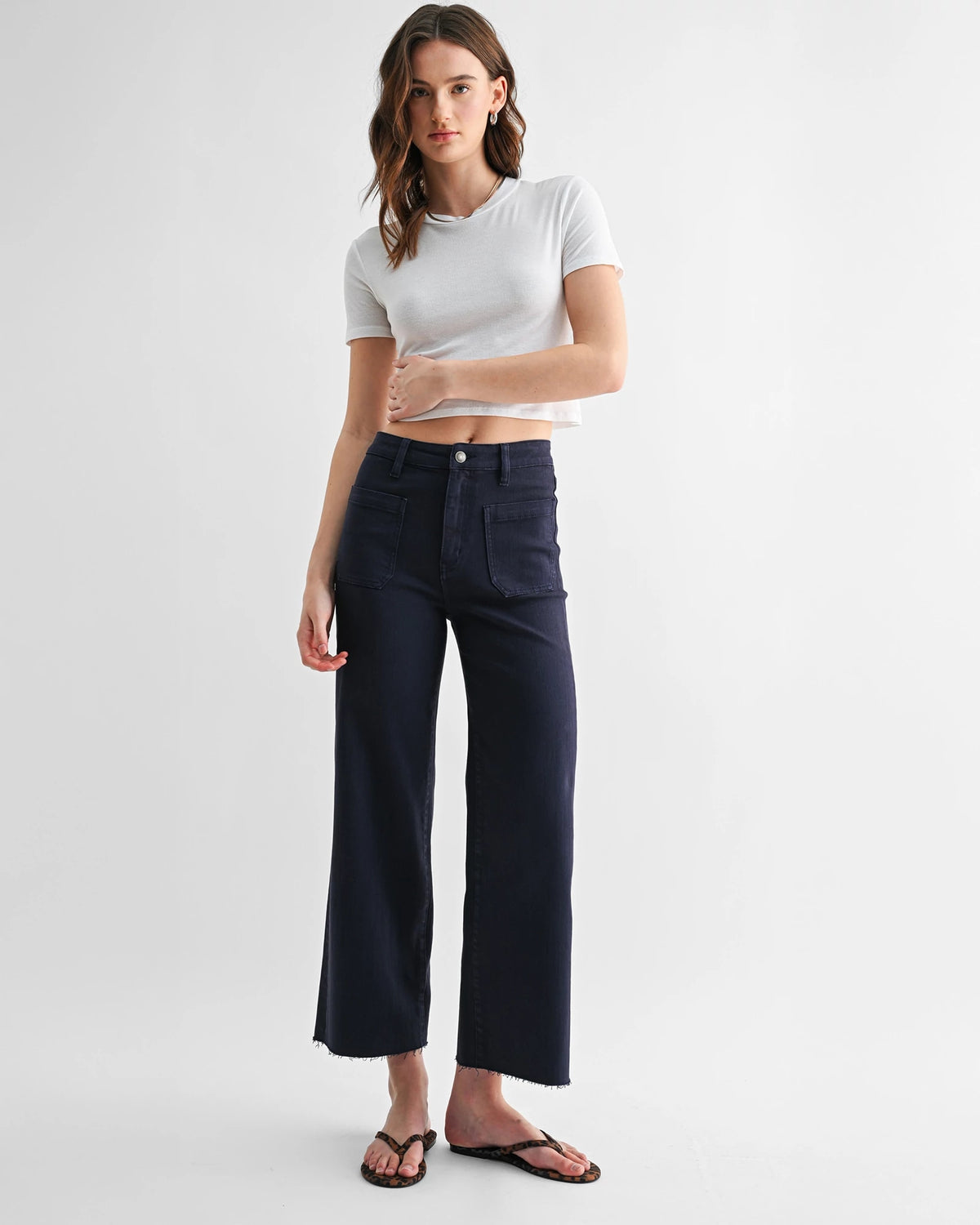 Navy Blue $|& Mica Denim High Rise Wide Leg Cropped Pant - VOF Detail