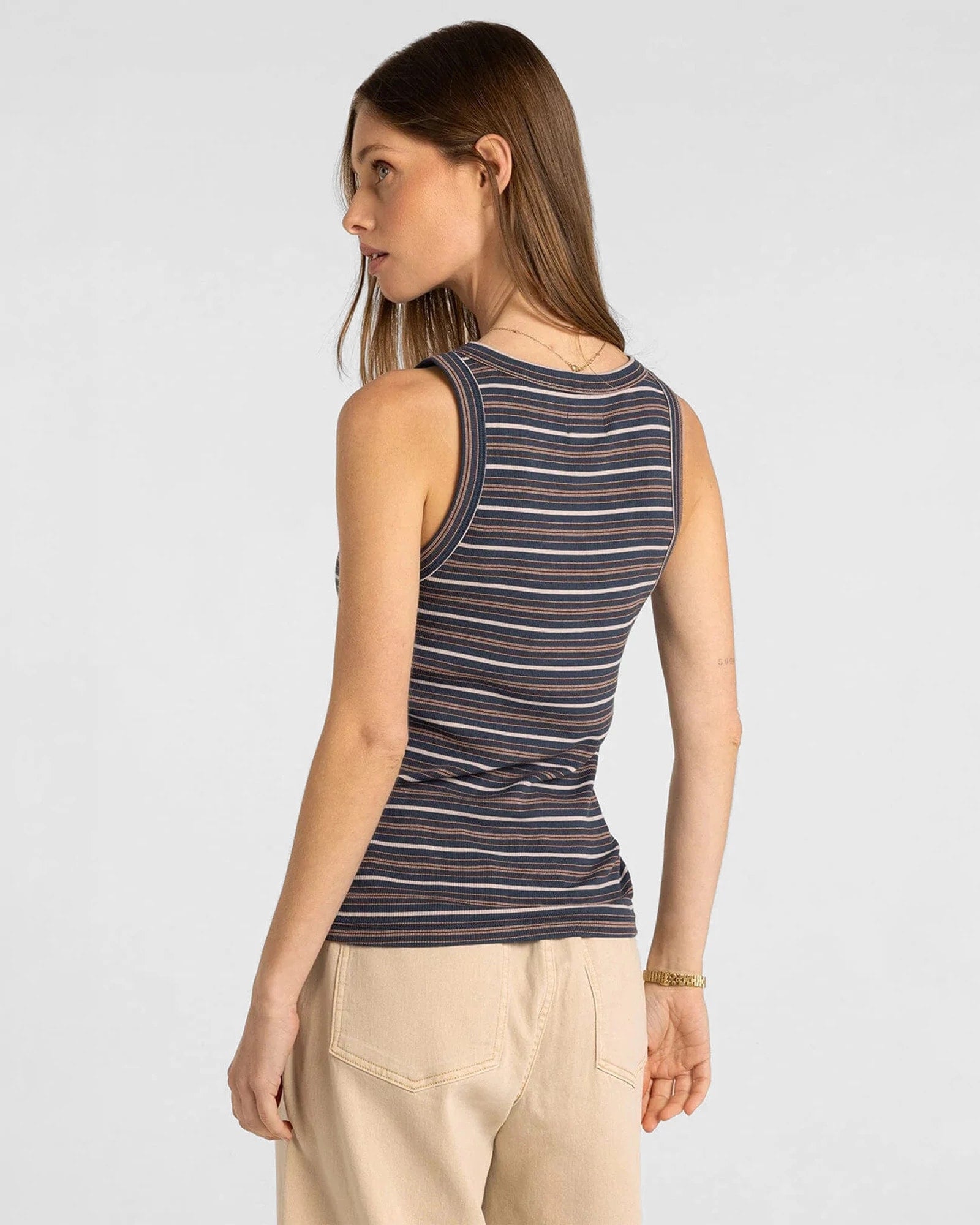 Navy Multi Stripe $|& Thread & Supply Edlin Stripe Tank - Hanger Side