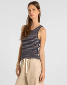 Navy Multi Stripe $|& Thread & Supply Edlin Stripe Tank - VOF Detail