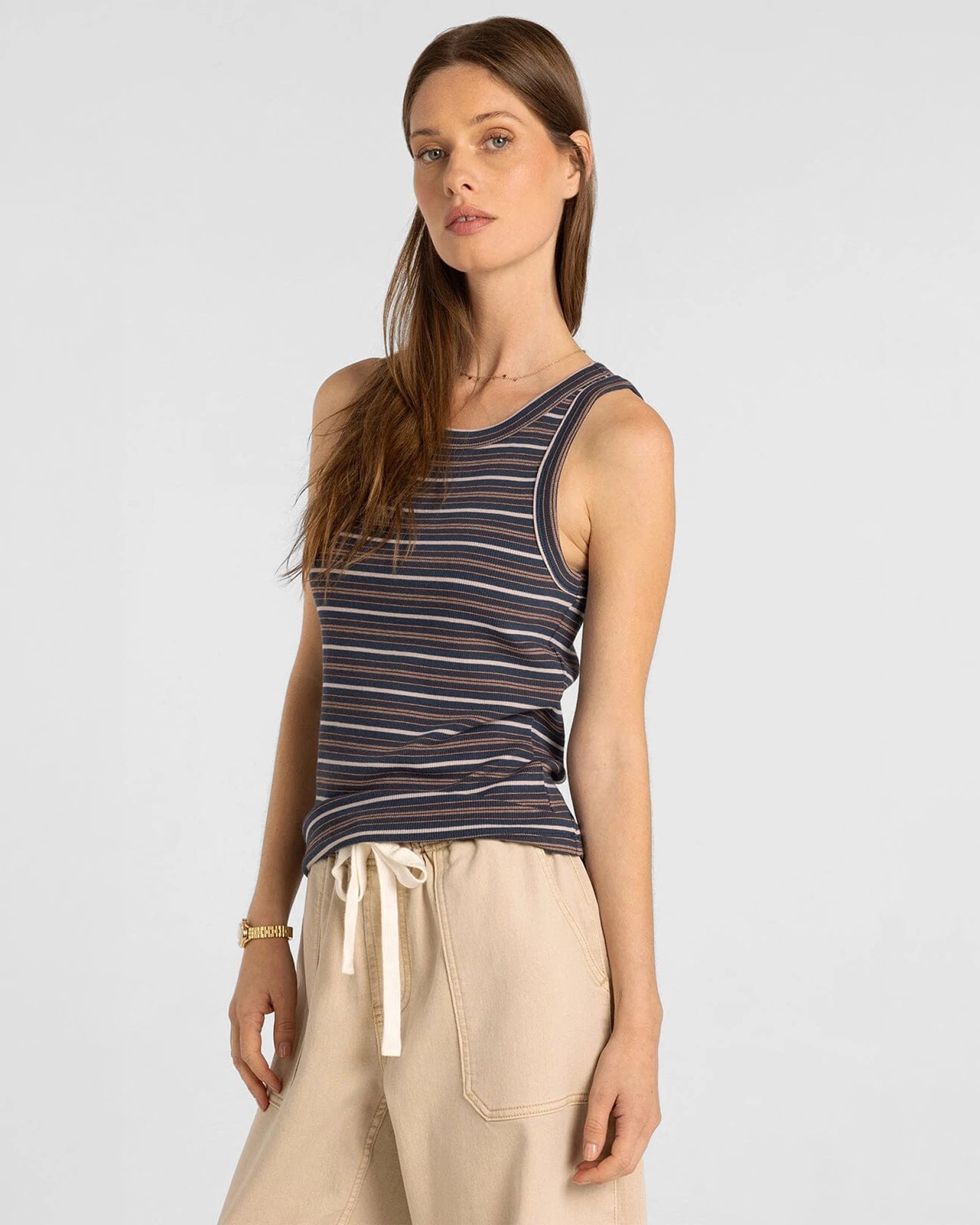 Navy Multi Stripe $|& Thread & Supply Edlin Stripe Tank - VOF Detail