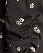 Cream/Black Dottie Floral $|& Bobeau 3/4 Cinch Sleeve Babydoll Top - SOF Full Front