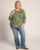 Cypress Floral $|& Bobeau 3/4 Cinch Sleeve Babydoll Top - UGC On Fig