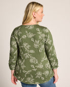 Cypress Floral $|& Bobeau 3/4 Cinch Sleeve Babydoll Top - SOF Back