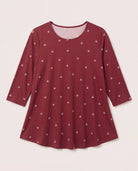 Tawny Port/Rose Bows $|& Bobeau 3 Quarter Sleeve Babydoll Top - Hanger Detail