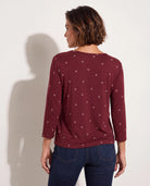 Tawny Port/Rose Bows $|& Bobeau 3 Quarter Sleeve Babydoll Top - SOF Back