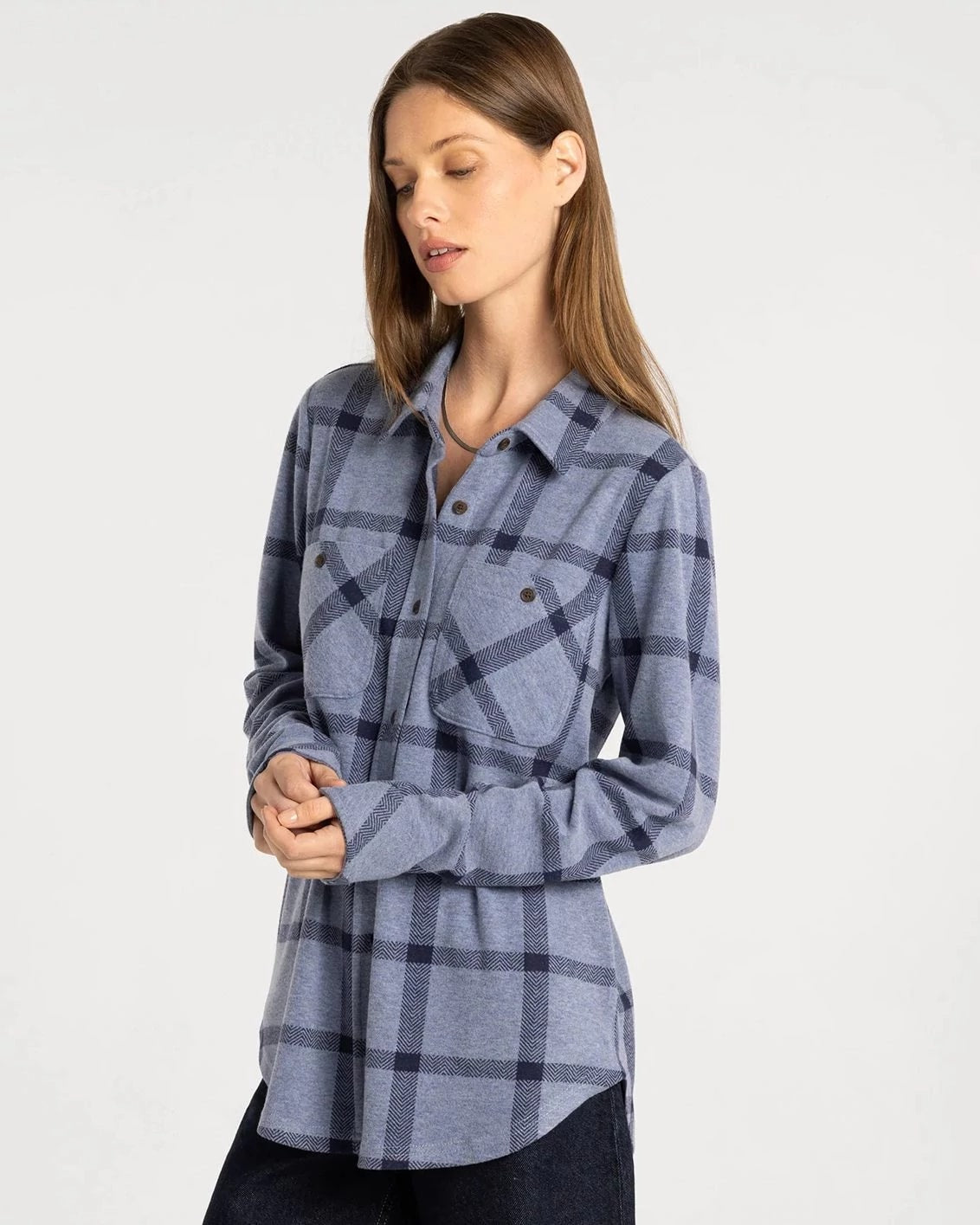 Navy Windowpane $|& Thread & Supply Lewis Plaid Shirt - Hanger Front