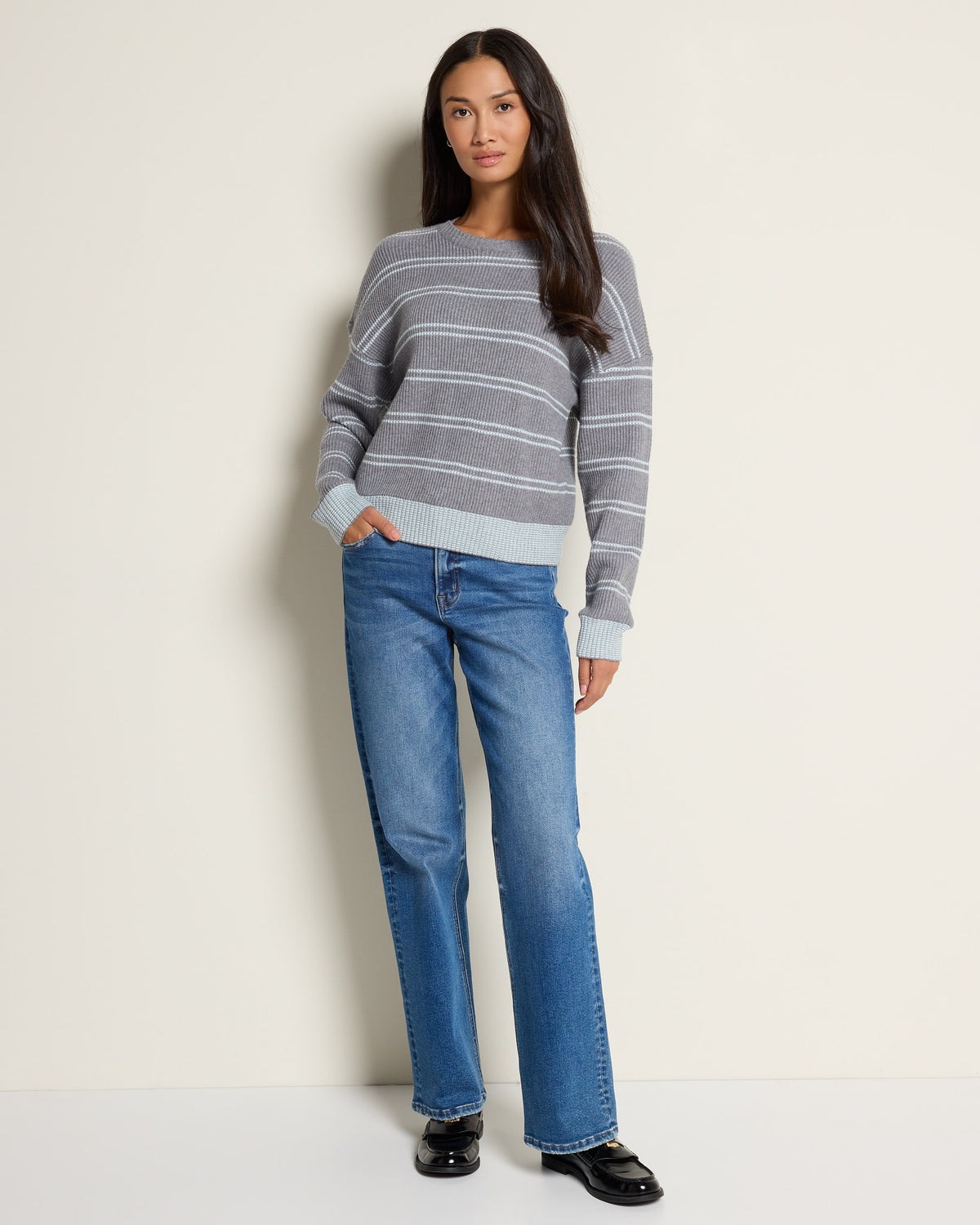 Grey Mint Stripe $|& Thread & Supply Ely Striped Sweater - UGC On Fig