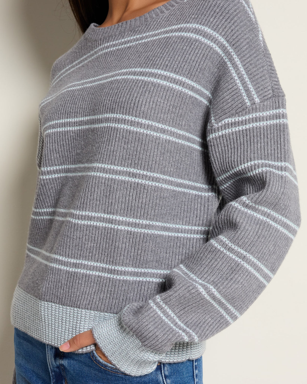Grey Mint Stripe $|& Thread & Supply Ely Striped Sweater - SOF Full Front