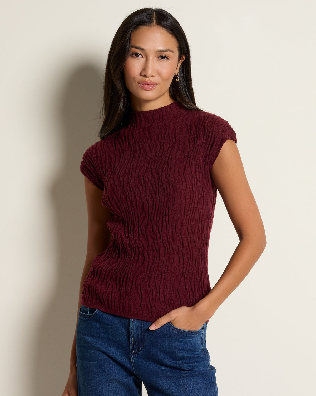Burgundy $|& Bobeau Animal Jacquard Sweater - SOF Front
