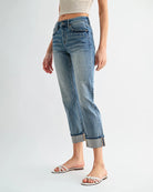 Fiord $|& Mica Denim Mid Rise Straight Leg Jeans with Cuff - Hanger Front