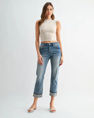 Fiord $|& Mica Denim Mid Rise Straight Leg Jeans with Cuff - VOF Detail