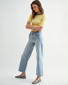 Pale Blue $|& Mica Denim Mid Rise Ankle Wide Leg - Hanger Front
