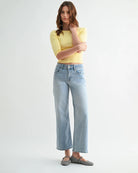 Pale Blue $|& Mica Denim Mid Rise Ankle Wide Leg - VOF Detail