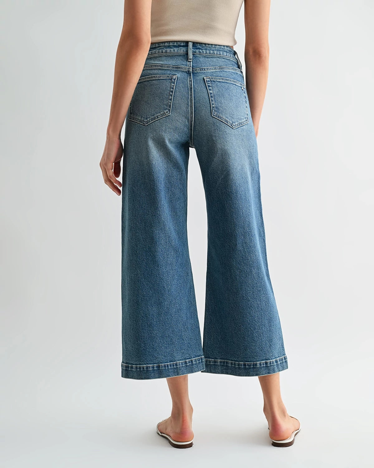 Tangaroa $|& Mica Denim High Rise Cropped Wide Leg with Patch Pockets - Hanger Side
