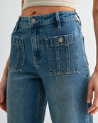 Tangaroa $|& Mica Denim High Rise Cropped Wide Leg with Patch Pockets - Hanger Back