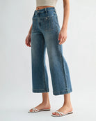 Tangaroa $|& Mica Denim High Rise Cropped Wide Leg with Patch Pockets - Hanger Front