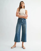 Tangaroa $|& Mica Denim High Rise Cropped Wide Leg with Patch Pockets - VOF Detail