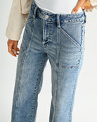 Regent Blue $|& Mica Denim High Rise Wide Leg Jeans Seaming - Hanger Back