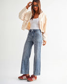 Regent Blue $|& Mica Denim High Rise Wide Leg Jeans Seaming - Hanger Front