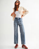 Regent Blue $|& Mica Denim High Rise Wide Leg Jeans Seaming - VOF Detail