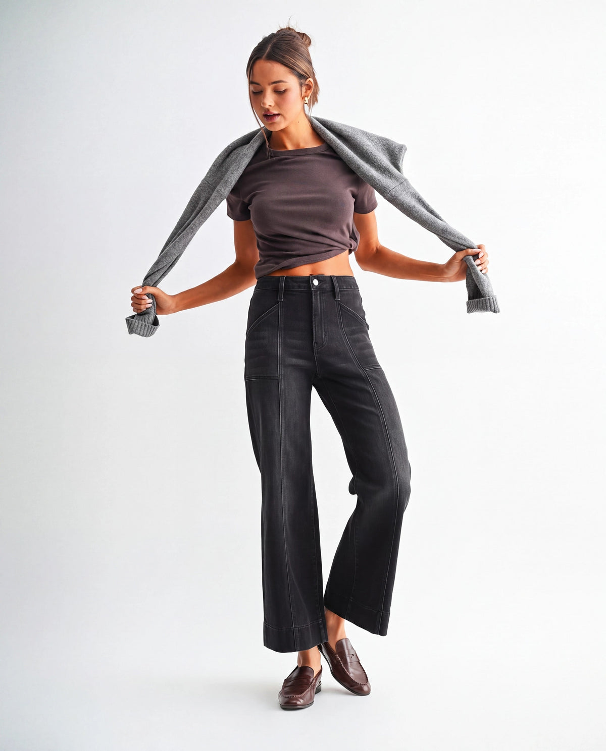 Dune $|& Mica Denim High Rise Wide Leg Jeans with Seaming - VOF Detail