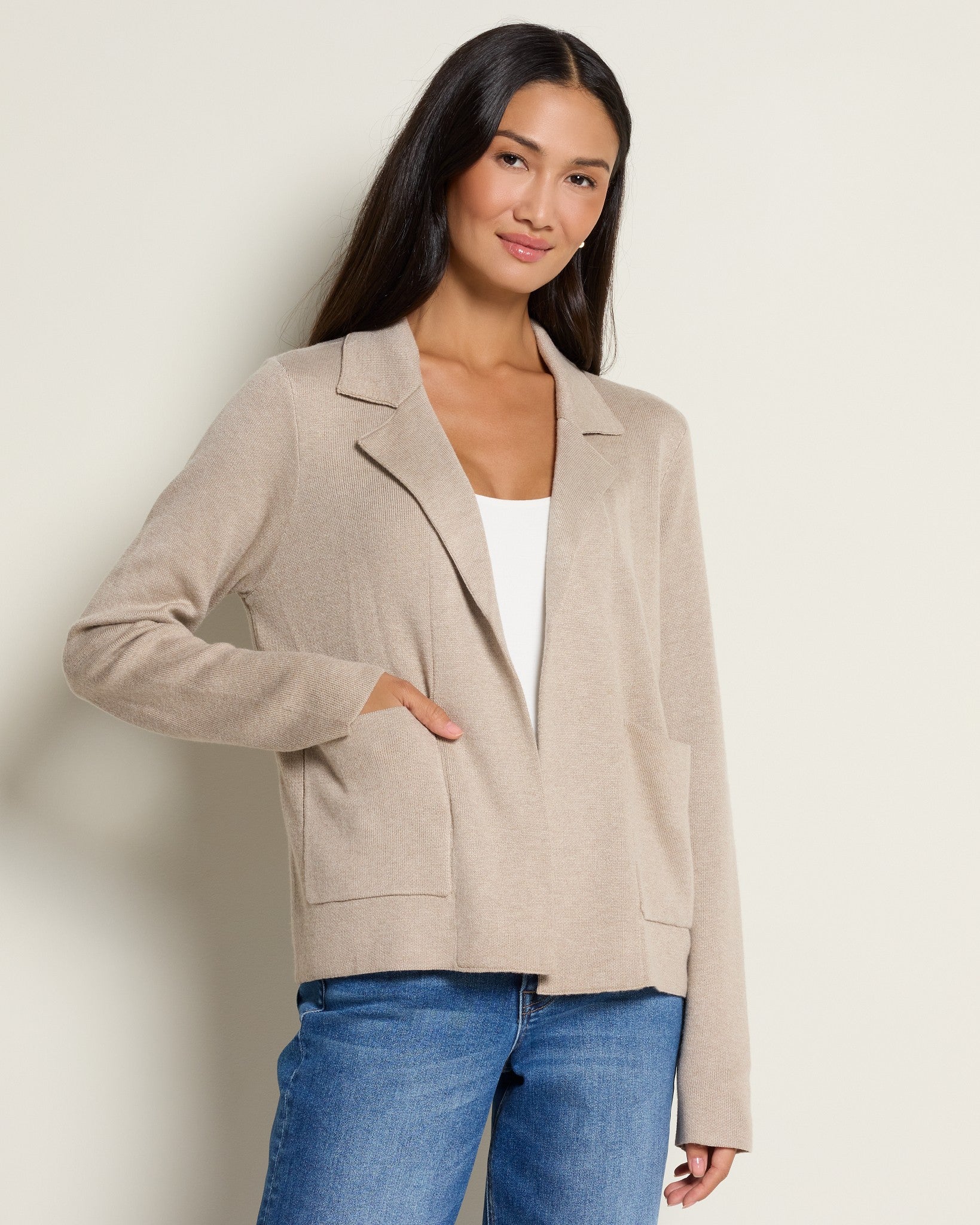 Oatmeal $|& Thread & Supply Naomi Ultra Soft Sweater Jacket - SOF Front