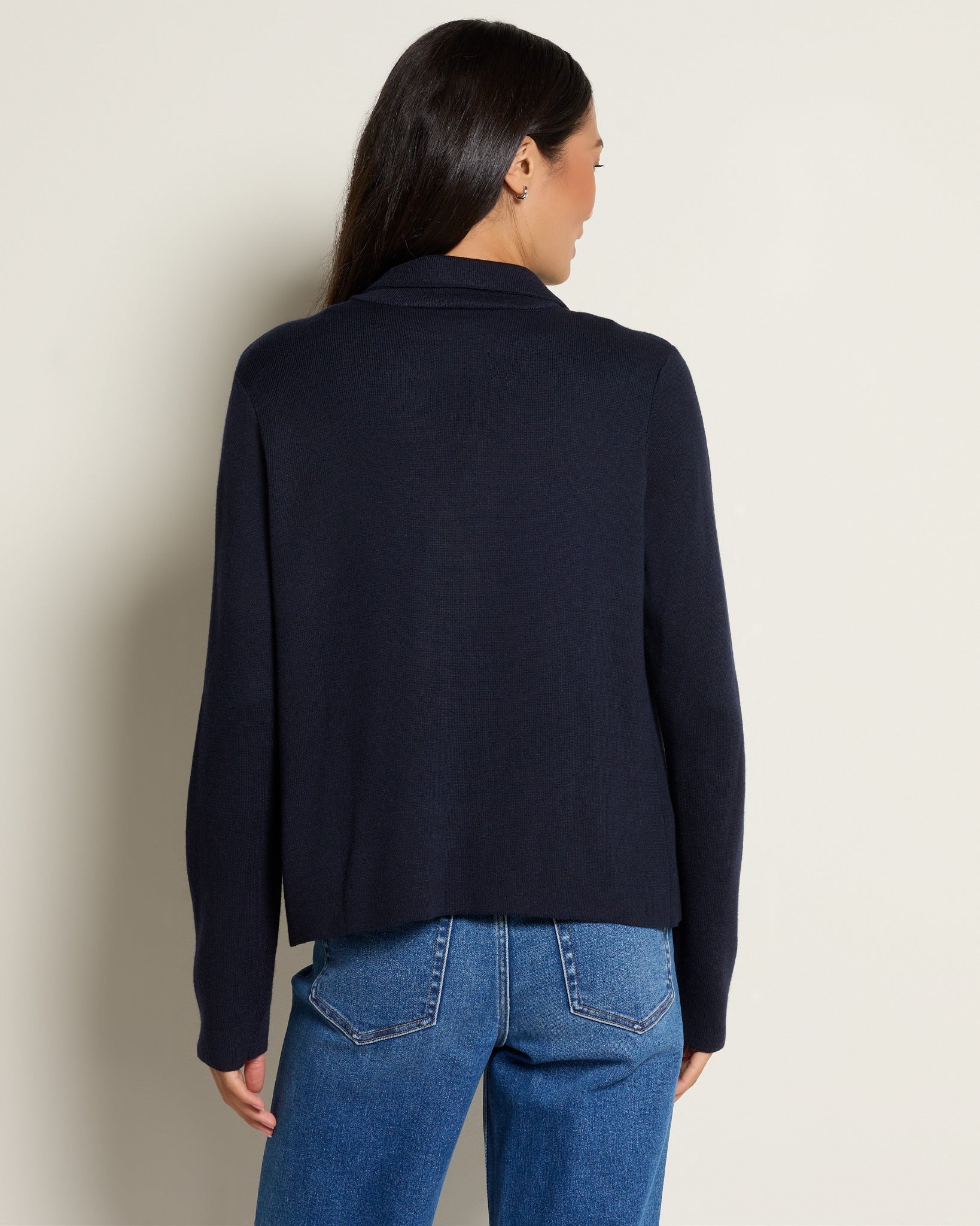 Navy $|& Thread & Supply Naomi Ultra Soft Sweater Jacket - SOF Back